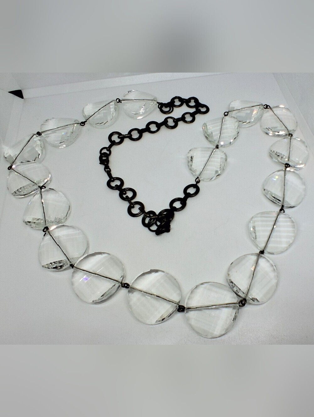 * Vintage HUGE Faceted Crystal Glass Chunky Beads Necklace